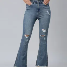 SHOWOFF Blue Denim Distressed Bootcut Mid Rise Jeans-image-18