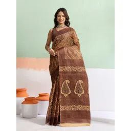 SHANVIKA Brown Cotton Leheriya Saree Without Blouse Piece-picture-10