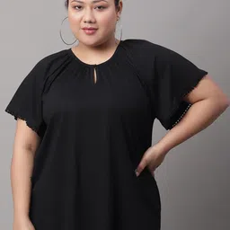 Rute Plus Size Keyhole Neck Flutter Sleeve Cotton Top-picture-39