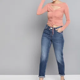 Veni Vidi Vici Women Peach-Coloured Solid Fitted Crop Top-picture-38