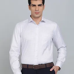 Greenfibre Men Slim Fit Spread Collar Grid Tattersall Checked Cotton Formal Shirt-picture-14