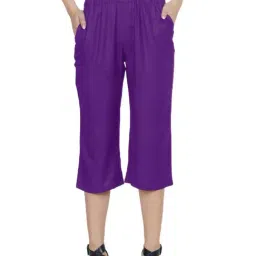 PATRORNA Purple Cotton Blend Slim Fit Mid Rise Capris-picture-10