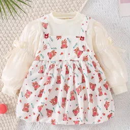 YK Girls Round Neck Puff Sleeves Pinafore Midi Dress-image-23