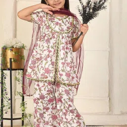 Cutiekins Girls Floral Printed A-Line Kurta with Palazzos & Dupatta-picture-51