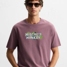 MISCHIEF MONKEY Typography Printed Drop-Shoulder Sleeves Pure Cotton Oversized T-shirt-picture-29
