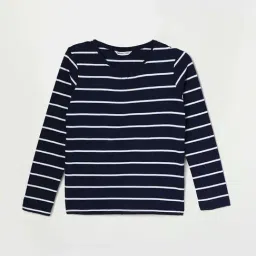 Fame Forever by Lifestyle Kids Navy Cotton Striped Full Sleeves Tee-picture-33