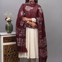 Exotic India Floral Batik Printed Tasselled Border Detail Art Silk Dupatta-image-27