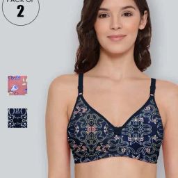 Lyra Navy & Peach Cotton Printed T-Shirt Bras - Pack Of 2-picture-1