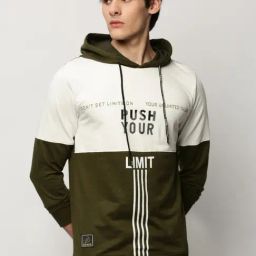 showoffff SHOWOFF Olive Slim Fit Colour Block Hooded Sweatshirt-picture-5