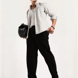 Blu MNKY Men Classic Loose Fit Corduroy Pleated Trousers-picture-38