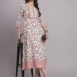 HERE&NOW Printed & Embroidered Flared Midi Dress image 5