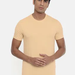zebu Men Beige Solid Round Neck Lounge T-shirt-picture-35