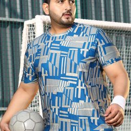 Instafab Plus Men Geometric Printed Round Neck Activewear T-shirt-picture-0