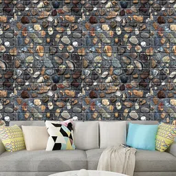 Jaamso Royals Grey Set of 5 Brick Stone Printed Self Adhesive 3D Wallpapers-picture-10