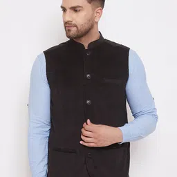 even Men Black Woven Design Nehru Jacket-picture-34
