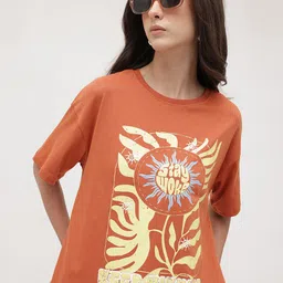 The Roadster Life Co. Printed Oversized Pure Cotton T-shirt-image-34