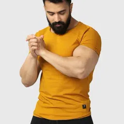 FUAARK Mustard Slim Fit Sports T-Shirt-image-1