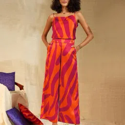Pink Fort Orange & Pink Printed Top With Trousers-image-36