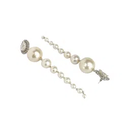 StyleCast Silver Plated Rhinestone Studded & Beaded Contemporary Drop Earrings image 4