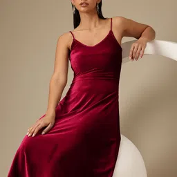 Chemistry Velvet Finish Slip A-Line Midi Dress-image-36