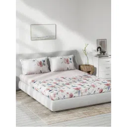 Ddecor Live Beautiful Syrah Cotton 136 Tc King Fitted Bedsheet With 2 Pillow Covers - Pink-image-33