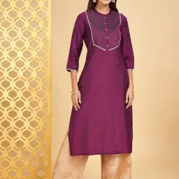 Rangmanch By Pantaloons Purple Embroidered Straight Kurta-picture-43