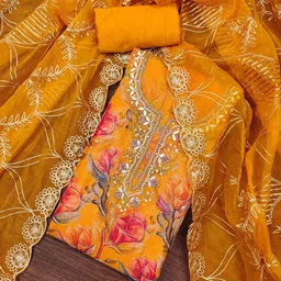 HERE&NOW Embroidered Organza Unstitched Dress Material-picture-38