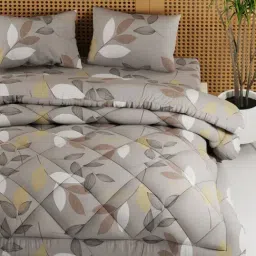 Kopa Grey & Multi Microfiber Floral 150 TC Double Bedsheet - Set of 4 image 2