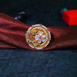 Adwitiya Collection Gold-Plated Stone-Studded & Beaded Finger Ring image 1