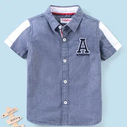 Babyhug 100% Cotton Half Sleeves Solid Shirt with Badge - Grey-picture-23