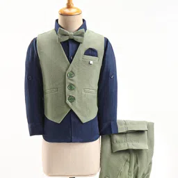 Robo Fry Cotton Lycra Full Sleeves Party Suit With Waistcoat & Bow Solid- Green & Blue (Brooch may vary)-picture-18