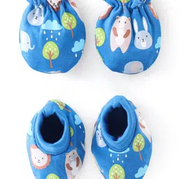 Babyhug 100% Cotton Knit Bear Print Mittens & Booties - Navy Blue-picture-25