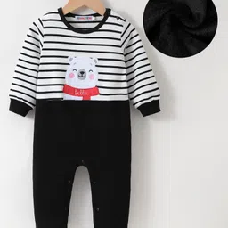 Kookie Kids Full Sleeves Striped Winter Wear Romper with Bear Embroidery -Black-picture-27