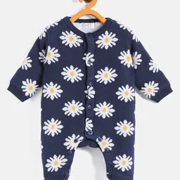 JWAAQ Full Sleeves Floral Printed Winter Romper With Fur Lined - Navy Blue-picture-25