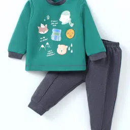 Zero Interlock Knit Full Sleeves Animal Printed T-Shirt & Joggers Set - Green & Charcoal Grey-picture-15