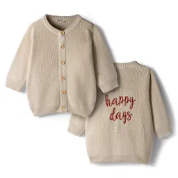 Bonfino 100% Cotton Knit Full Sleeves Sweater With Text Embroidery In Back - Beige-picture-17