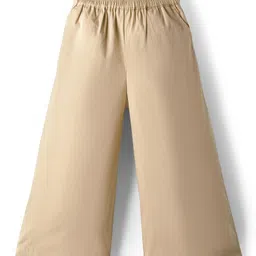 kookie kids india Kookie Kids Poplin Woven Full Length Solid Wide Leg Pant With Pockets & Elasticated Waist - Beige-picture-20