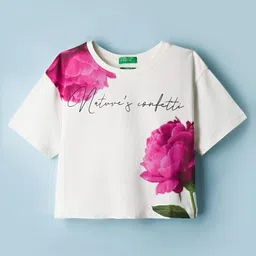 UCB 100% Cotton Knit Half Sleeves Cropped T-Shirt with Digital Floral Print - Offwhite-picture-22