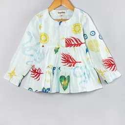 Hugsntugs Cotton Woven Full Sleeves Evil Eye Printed Top - White-picture-22