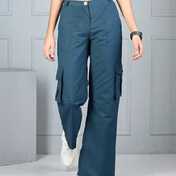 Cutiekins Woven Solid Wide Legged Cargo Pants - Teal Blue-picture-15