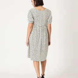 The Mom Store Cotton Half Sleeves Dots Printed Maternity Dress With Zipless Nursing Access - White image 3