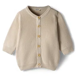 Bonfino 100% Cotton Knit Full Sleeves Sweater With Text Embroidery In Back - Beige image 2