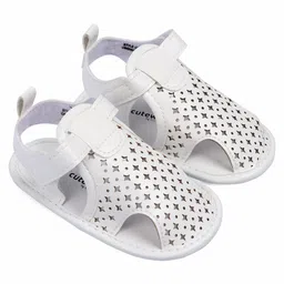 Cute Walk by Babyhug Booties With Star Design & Velcro Closure - White image 2
