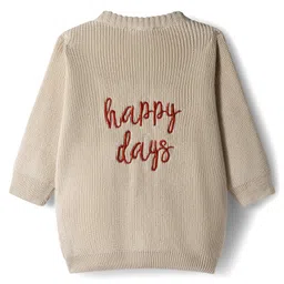 Bonfino 100% Cotton Knit Full Sleeves Sweater With Text Embroidery In Back - Beige image 3