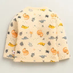 Bumzee Knit Full Sleeves Winter Wear Front Open T-Shirt & Lounge Pant Co-Ord Set With Dino Print - Peach image 3