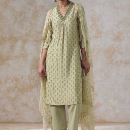 Moara Women Floral Embroidered Regular Beads and Stones Pure Cotton Kurta with Trousers & With Dupatta-picture-14