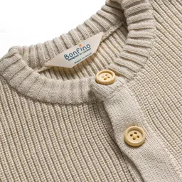 Bonfino 100% Cotton Knit Full Sleeves Sweater With Text Embroidery In Back - Beige image 4