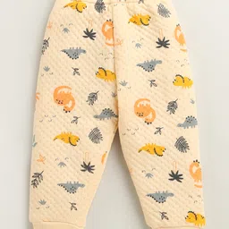 Bumzee Knit Full Sleeves Winter Wear Front Open T-Shirt & Lounge Pant Co-Ord Set With Dino Print - Peach image 4