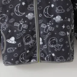 Kookie Kids Full Sleeves Front Open High Neck Fur Winter Jacket with Space Theme Design - Black image 5
