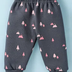 Teddy Fleece Knit Full Sleeves Winter Wear Sweatshirt & Pant Set with Text & Jungle Theme Print - Pink image 5